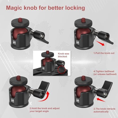 SIOTI Mini Ball Head Mount Adapter, with Hot Shoe Mont, Compatible with Monopod/Digital Card Camera/Microphone/Smart Phone/Action Camera/Flash/LCD (UM18) - Image 3