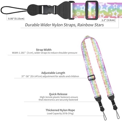 FIEIL 5 Pack Adjustable Shoulder Strap, Nylon Camera Strap, Comfortable Neck Strap for iPad, Cellphone Tablet, Camera, Laptop, Binocular, Luggage Bag (Rainbow Stars Universal Lanyard) - Image 6