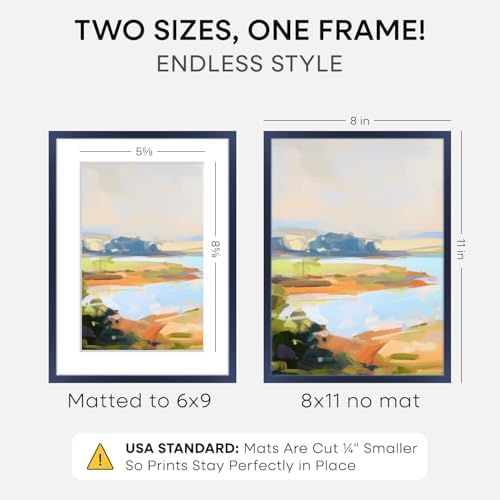 Homeforia 8x11 Blue Picture Frame, High-End Metal, 6x9 Mat, Glass - Image 2