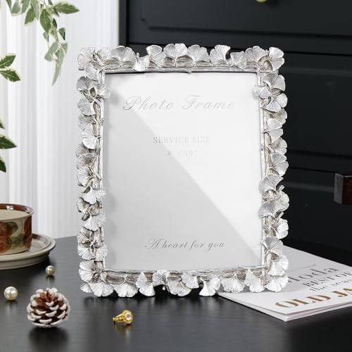 Cuspin Silver 8x10 Picture Frame Vintage Ornate Leaf Textured Resin Frame - Image 3