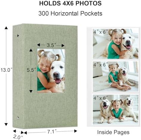 Vienrose 4x6 Photo Album,300 Pockets,Linen Cover with Window,Grass Green - Image 6