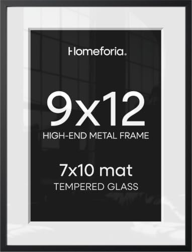 Homeforia 9x12 Black Picture Frame, High-End Metal, 7x10 Mat, Glass by Homeforia