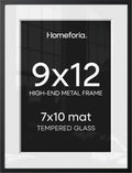 Homeforia 9x12 Black Picture Frame, High-End Metal, 7x10 Mat, Glass by Homeforia