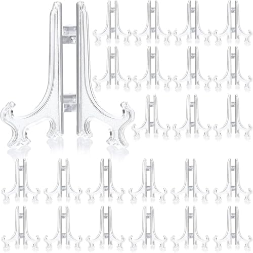Patelai 48 Pcs Mini Easel Stands 6 Inch Plastic Plate Stand Holder Display Picture Easel for Display Picture Frame Collectibles Desktop Weddings Party Home Decoration (Clear) by Patelai