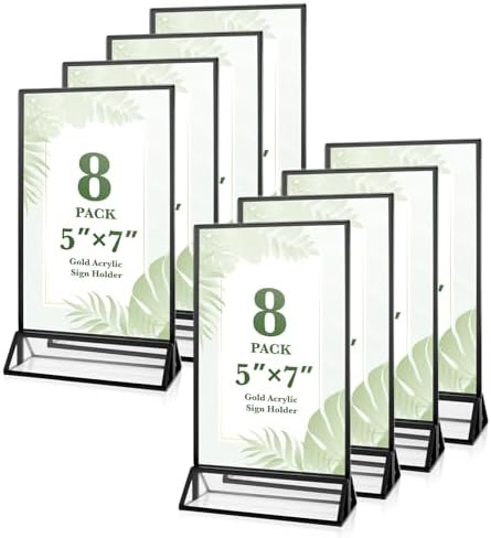 8 Pack 5x7 inch Acrylic Sign Holders, Double Sided Picture Frame Black by ALFFUN