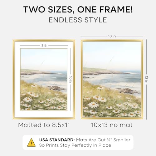 Homeforia 10x13 Gold Picture Frame, High-End Metal, 8.5x11 Mat, Glass - Image 2