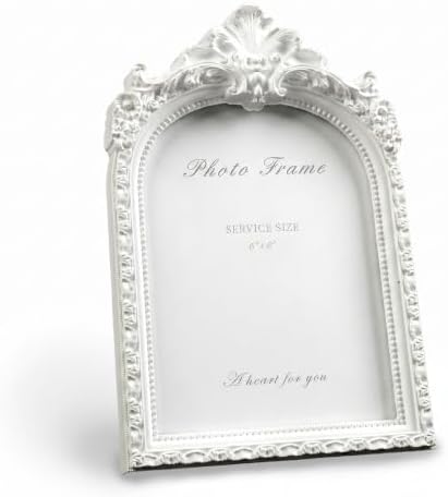 Cuspin 6x8 White Arched Picture Frame, Vintage Elegant Decorative Frame by Cuspin
