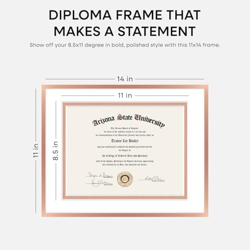 Homeforia 11x14 Rose Diploma Frame, High-End Metal, 8.5x11 Mat, Glass - Image 2