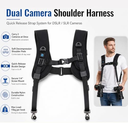 PULUZ Dual Camera Shoulder Harness for DSLR SLR Cameras with Quick Release - Image 4