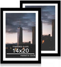 14x20 Poster Frame Set of 2, 14 x 20 Wood Picture Frames with Mat for 12x18, Wooden Photo Frame with Tempered Glass Cover for Wall Mounting Display, Black by CCDCC