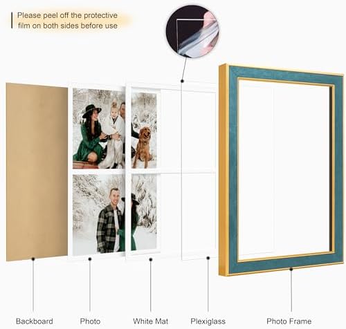 Suede 11x17 Picture Frame Display 2 Opening Double 8x10 Picture Frames Collage Wall Decor with Mat,Multi Photo Frame for Plexiglass,Wall Decor,1Pack,Blue - Image 2