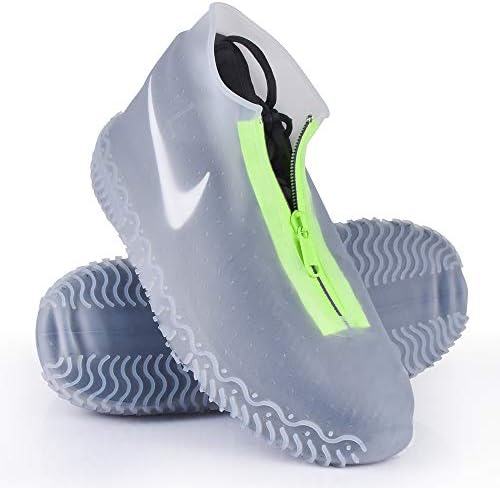 Shiwely Silicone Waterproof Shoe Covers, Upgrade Reusable Overshoes with Zipper, Resistant Rain Boots Non-Slip Washable Protection for Women, Men (M (Women 5-7, Men 5-6), White) by Shiwely