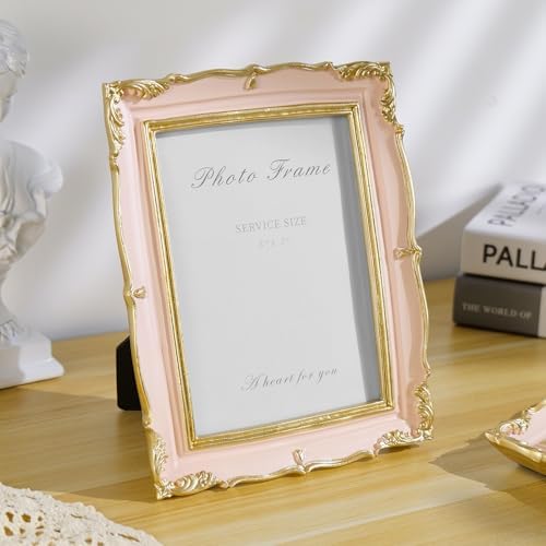 Cuspin 5x7 Picture Frame Pink and Gold Ornate Vintage Resin Photo Frame - Image 2