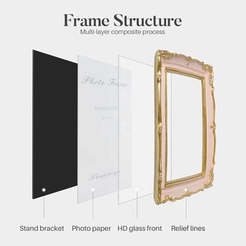Cuspin 4x6 Cute Picture Frame Pink and Gold Vintage Ornate Resin Frame - Image 6