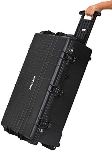MEIJIA Rolling Waterproof Hard Protective Case, Hard Camera Case with Retractable Pull Handle and Wheels,Customizable Fit Foam Inserted, Black, Elegant Black,31.65x19.37inchx11.02inches - Image 6