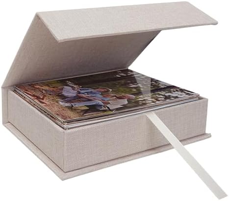 4x6 Photo Storage Box, Premium Linen Memory Box for Photos, Pictures, Certificates, Scrapbooking Supplies & Jewelry - Portable, Stackable Organizer for Home, Crafters & Collectors by CHERRICH