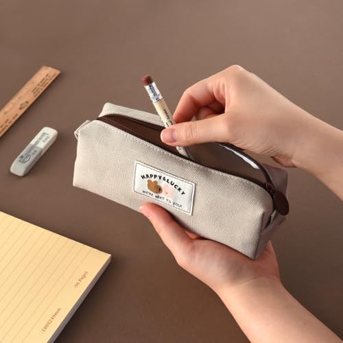 Monolike Happy and Lucky Block Pencil Case, Beige - Pen Pouch, Portable Pencil Bag, Office Pouch case - Image 3