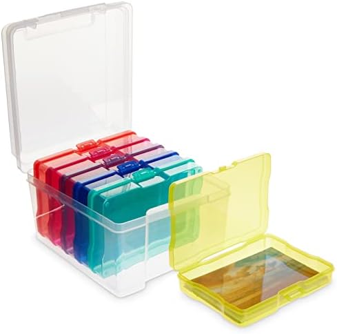 Paper Junkie Photo Storage Box - 4 x 6 in Clear Plastic & 6 Multicolor Inner Cases - Snap-Close Photo Storage Containers & Sticker Box by PaperJunkie