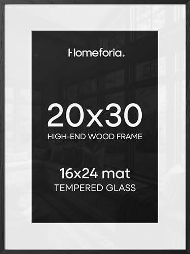 Homeforia 20x30 Black Oak Picture Frame, High-End Wood, 16x24 Mat, Glass by Homeforia
