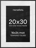 Homeforia 20x30 Black Oak Picture Frame, High-End Wood, 16x24 Mat, Glass by Homeforia