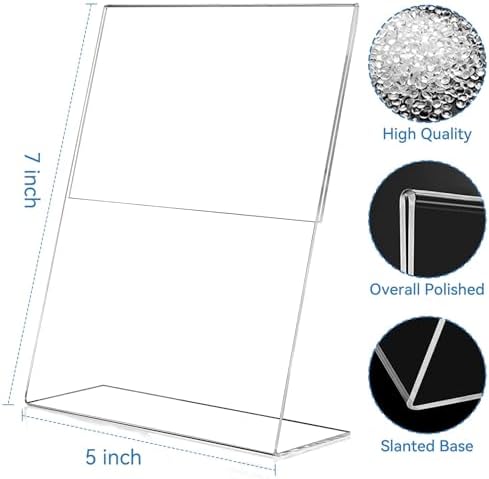 EHWINE 12 Pack 5 x 7 Acrylic Sign Holder, Clear Plastic Signs Display Stand, Vertical Slanted Back Paper Holder Stand up Table Top Sign Holders Flyer Stand Frames Suitable for Office Business Store - Image 3