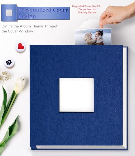 Artfeel Photo Album Self Adhesive Scrapbook Album for 3x5 4x6 5x7 8x10 Pictures,40 Pages Linen Cover with Display Window DIY Photo Book,Ideal Gifts for Family Travel Wedding Baby - Image 2