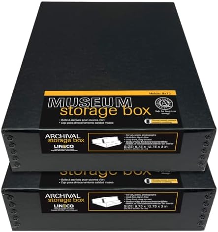 Lineco Drop Front Archival Storage Box, 9.75x12.75x3 in, Black, 2 Pack by Lineco