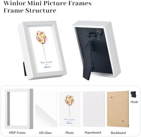 2x3 Mini Picture Frame Set of 6, FSC MDF Wood Small Photo Frame with Real Glass Front, Tiny Tabletop Display or Wall Decor for Wallet Size Photos, Mini Instant Prints & Small Photos, White - Image 4