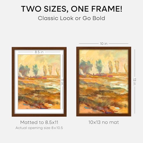 Homeforia 10x13 Brown Oak Picture Frame, High-End Wood, 8.5x11 Mat, Glass - Image 2