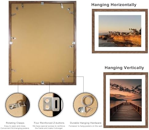 22x28 Picture Frame Set of 2, 22 x 28 Wood Poster Frames with Mat for 18x24, Wooden Photo Frames with Tempered Glass Cover for Wall Display, Rustic Brown - Image 3