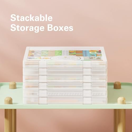 6-Pack Craft Organizers and Storage, Art Supply Organizer with Secure Lid, Clear Stackable Plastic Storage for Puzzle, Board Game, Photo, 12 x12 Paper, Inner Size 12.2" x 12.2" x 0.85" - Image 3
