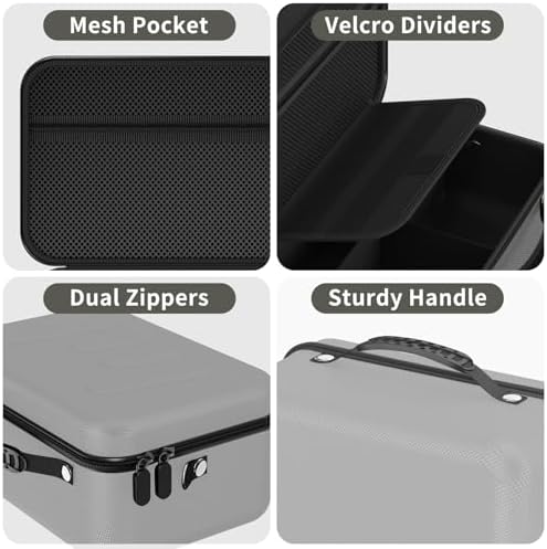 Hard Shell Camera Case Compatible with Canon EOS Rebel T7/R50/R100 and More DSLR & Mirrorless Cameras – Portable Travel Bag with Adjustable Dividers, Mesh Pocket & Shoulder Strap (Grey) - Image 4