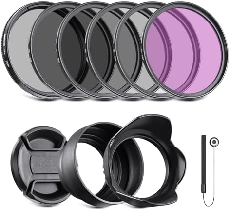 NEEWER 55mm ND Filter Kit and Lens Accessories, ND2 ND4 ND8 UV FLD CPL(Circular Polarizing) Filter Set with Lens Cap/Tulip Shaped Lens Hood by Neewer