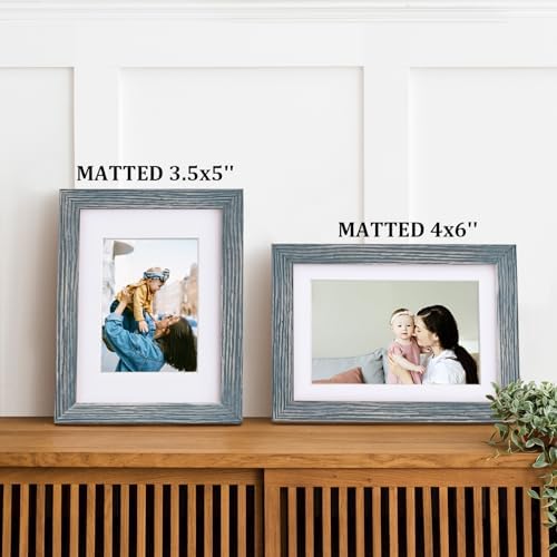 Egofine 5x7 Picture Frames Set of 4, Made of Solid Wood Covered by Plexiglass 3.5x5 and 4x6 with Mat or 5x7 without Mat, for Table Top Display and Wall Mounting Photo Frame Rustic Blue - Image 5