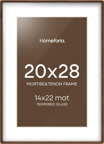 Homeforia 20x28 Mortise&Tenon Walnut Picture Frame, 14x22 Mat, Glass by Homeforia