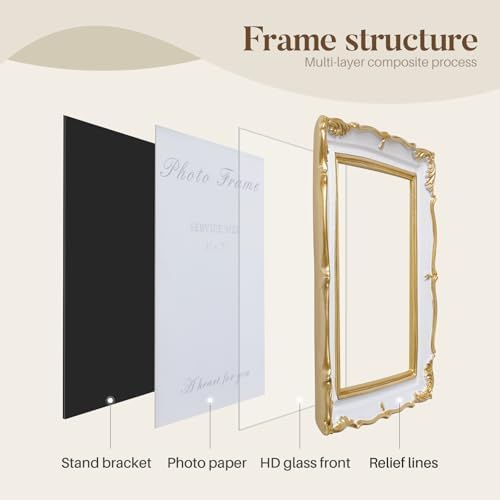 Cuspin 5x7 White and Gold Picture Frame Vintage Ornate Resin Frame - Image 6