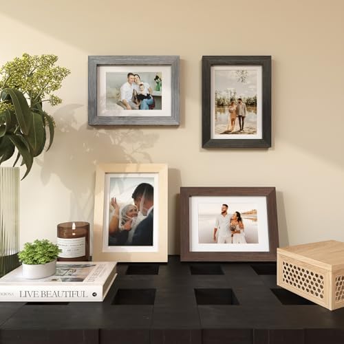 Egofine 5x7 Picture Frame Set of 4, Made of Solid Wood Multicolor Photo Frames Covered by Plexiglass 3.5x5 and 4x6 with Mat or 5x7 without Mat, for Table Top Display and Wall Mounting Mixed Colors - Image 5