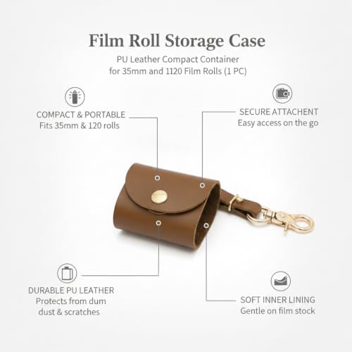 Compact PU Leather Film Roll Case for 35mm & 120 Format - Portable Storage Pouch with Keychain Loop - Image 5