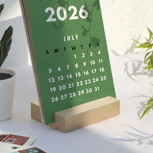 UNIQOOO 3.5" Gold Birch Wood Stand for Monthly Desk Calendar, Wooden Block Base, Cardstock Holder, For Office Home Retail Reception Decor, Photo Display, 2 Pack - Image 5