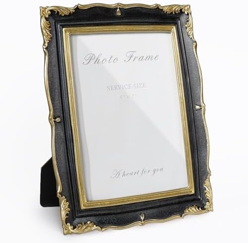 Cuspin 5x7 Picture Frame Black Gold Vintage Ornate Textured Resin Frame by Cuspin