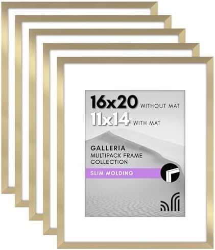 Americanflat 16x20 Poster Frame 5-Pack - Matted to 11x14 - Gold by Americanflat