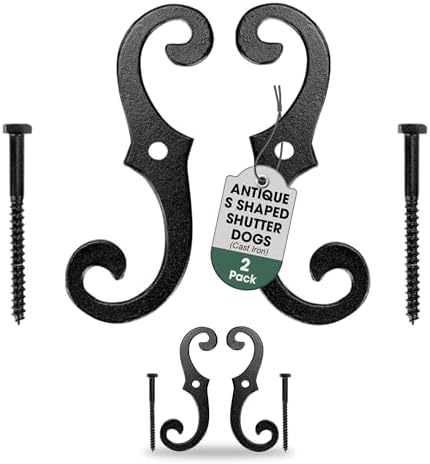 Renovators Supply Manufacturing Decorative S Style Window Shutter Dogs, Cast Iron, Rust Resistant Powder Coated, Includes Mounting Screws, 6.5 Inches, Pack of 2 Pairs by RenovatorsSupplyManufacturing