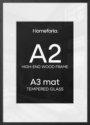 Homeforia A2 Black Oak Picture Frame, High-End Wood, A3 Mat, Glass by Homeforia