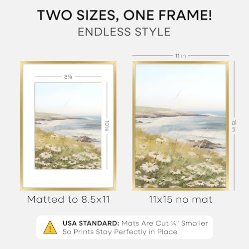Homeforia 11x15 Gold Picture Frame, High-End Metal, 8.5x11 Mat, Glass - Image 2