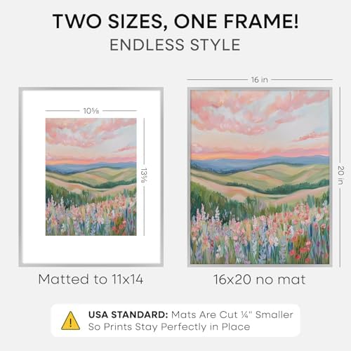Homeforia 16x20 Silver Picture Frame, High-End Metal, 11x14 Mat, Glass - Image 2