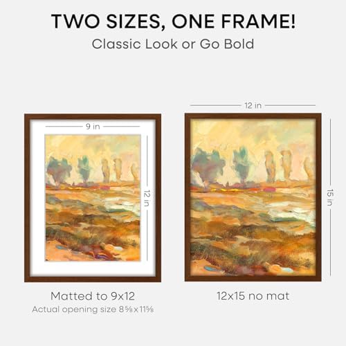 Homeforia 12x15 Brown Oak Picture Frame, High-End Wood, 9x12 Mat, Glass - Image 2