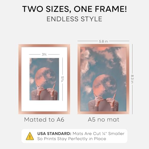 Homeforia A5 Rose Picture Frame, High-End Metal, A6 Mat, Glass - Image 2