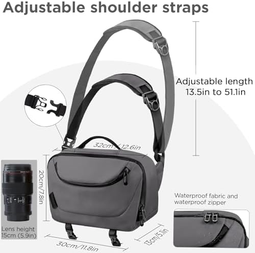 TAAOKA Camera Sling Bag,Travel Waterproof Camera Case with Tripod Holder,DSLR/SLR/Mirrorless Small Camera Bags Crossbody for photographers (Grey) - Image 4