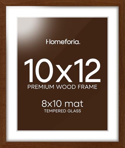 Homeforia 10x12 Brown Oak Picture Frame, High-End Wood, 8x10 Mat, Glass by Homeforia