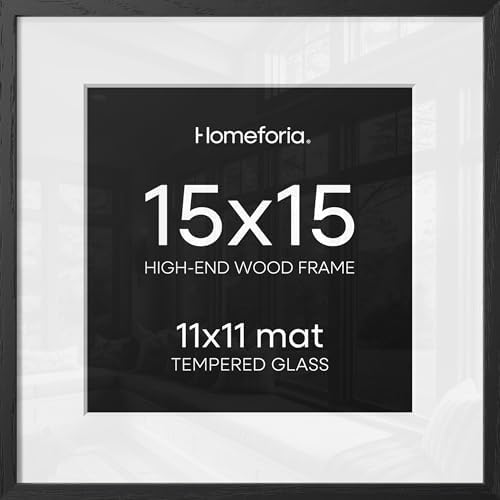Homeforia 15x15 Black Oak Picture Frame, High-End Wood, 11x11 Mat, Glass by Homeforia